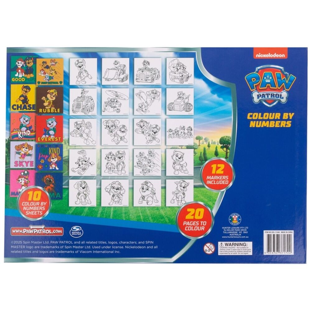 Paw Patrol 30 Colouring Pages 3y+ Colour by Numbers Kids Art Kit w/12 Markers — image 2