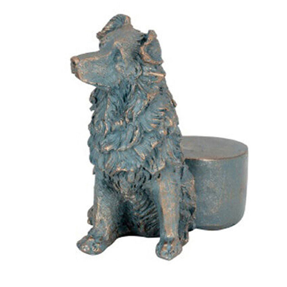 A.Fresco Polyresin Border Collie Dog Planter Pot Feet Riser Aged Brass