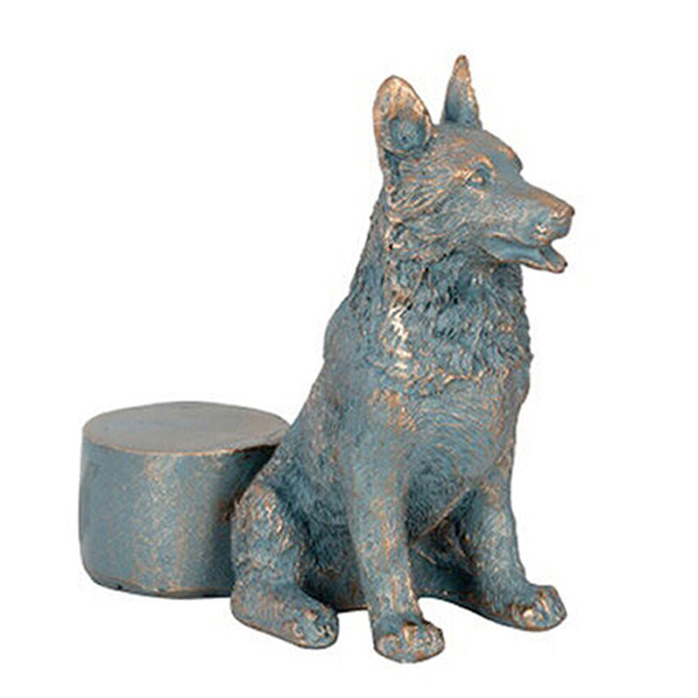 A.Fresco Polyresin German Shepherd Dog Planter Pot Feet Riser Aged Brass