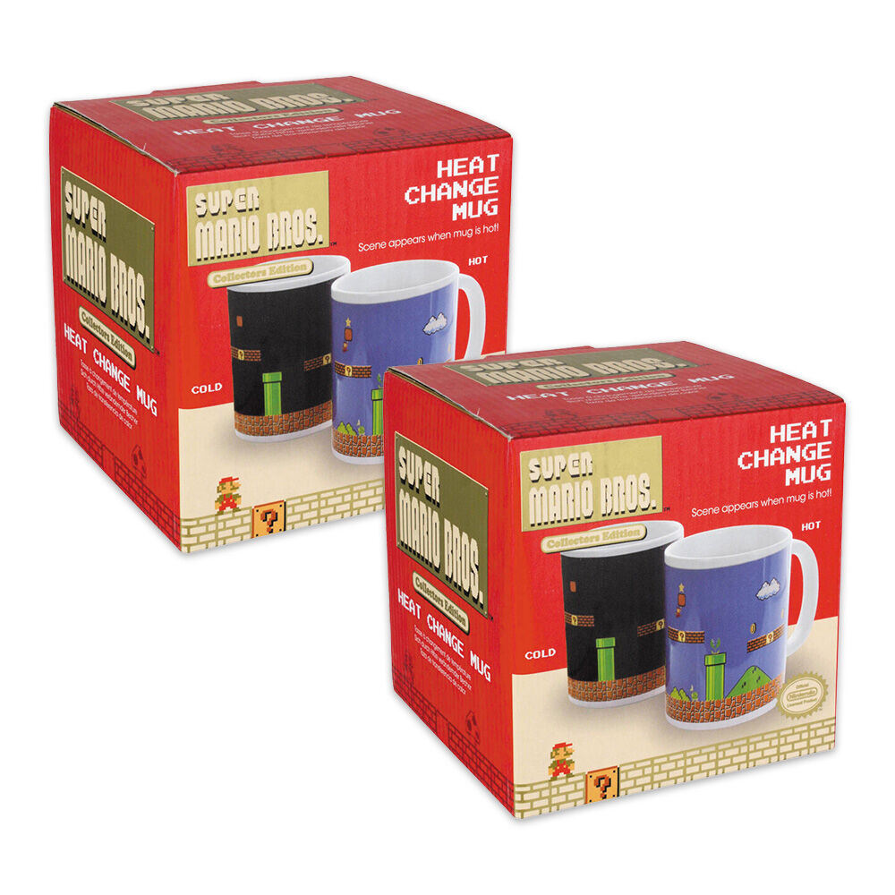 Super Mario Bros Unique Interactive Heat Colour Changing Novelty Mug 300ml (2 Pack)