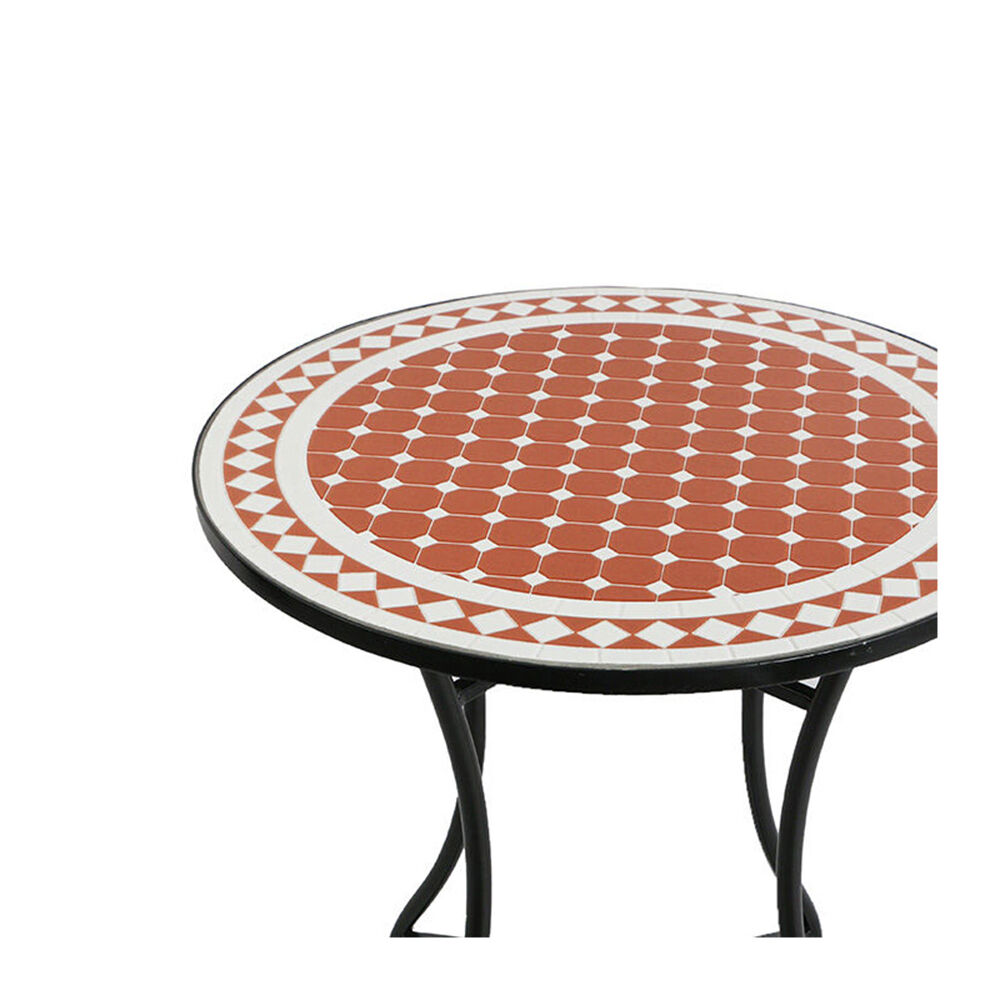 A.Fresco Coated Steel Mosaic Table Outdoor Furniture 71x60cm Terracotta & White