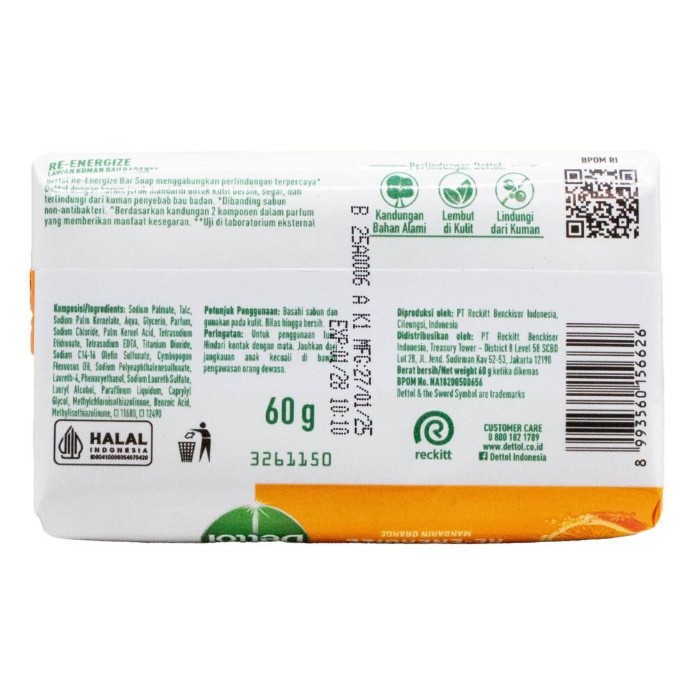Dettol 60g Soap Bar Antibacterial Re-Energize Mandarin Orange Fragrance — image 2