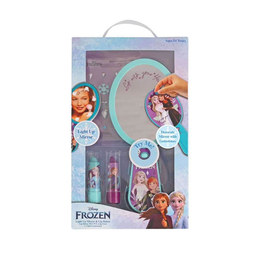 Frozen Vanity 5y+ Light Up Mirror w/ 2x Lip Balm & Sheet Gemstones Kids