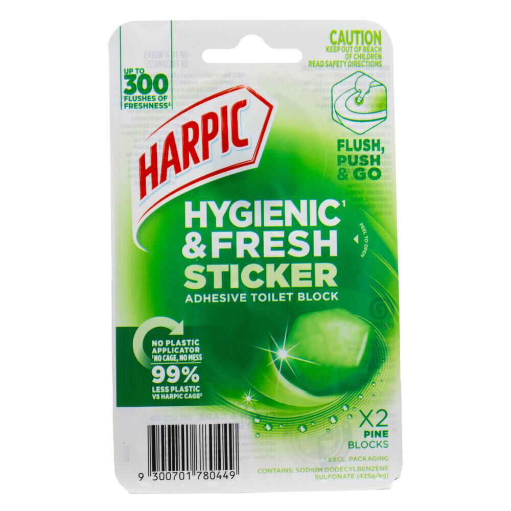 Harpic 2pc Harpic 425g Hygienic & Fresh Sticker Adhesive Toilet Block Freshener (6 Pack)