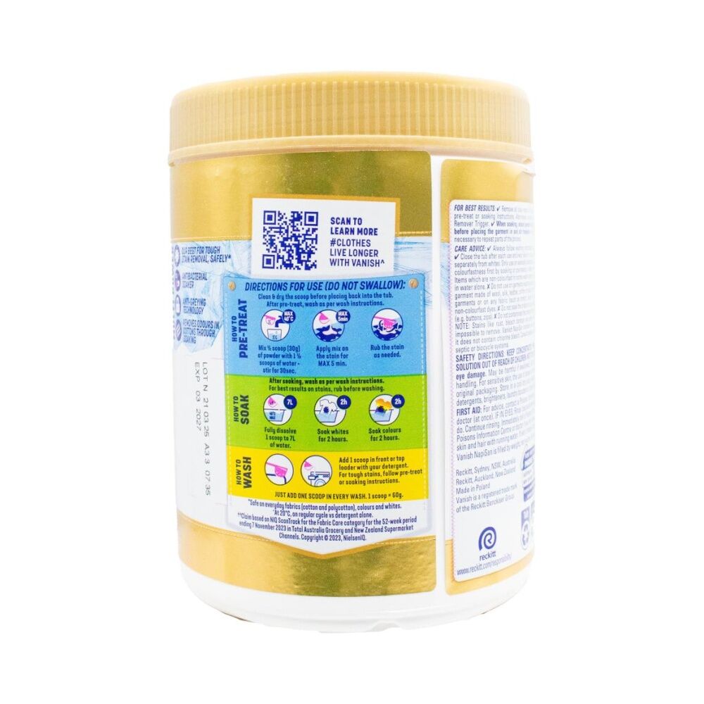 Vanish Napisan Oxi Action Gold Pro Stain Remover Powder Crystal White 1kg (6 Pack) — image 4