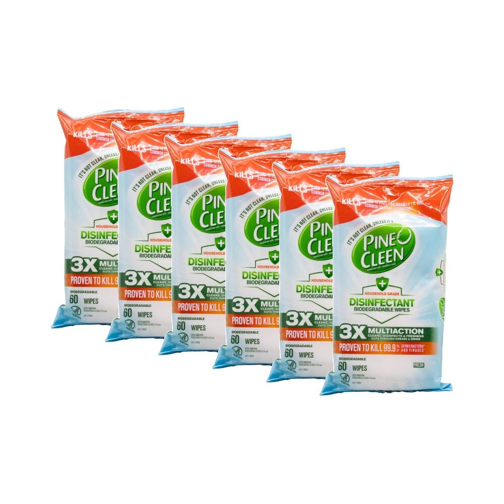 Pine O Cleen Household Grade Biodegradable Disinfectant Wipes 60 Fresh Scent (6 Pack)