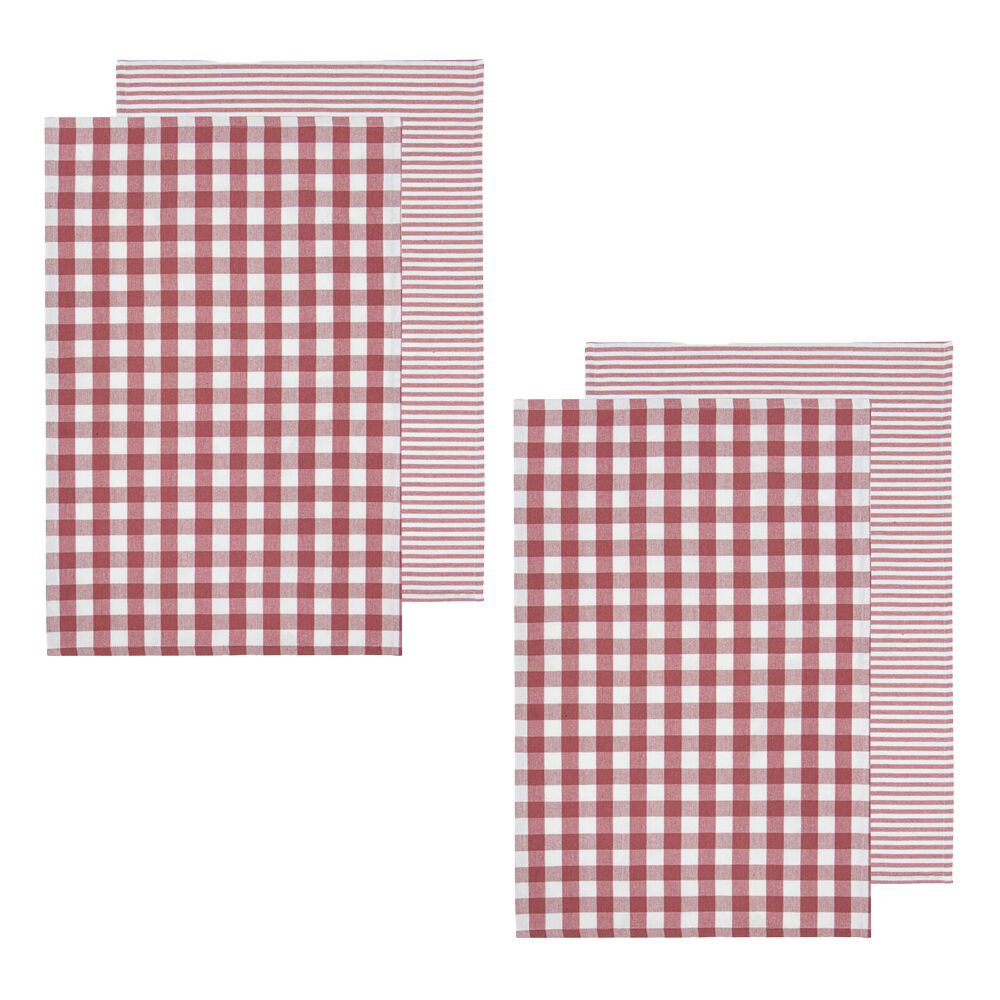 Ladelle 2pc Ladelle Kitchen Tea Towel Cleaning Dishcloth 45x70cm Eco Gingham Blush (2 Pack)
