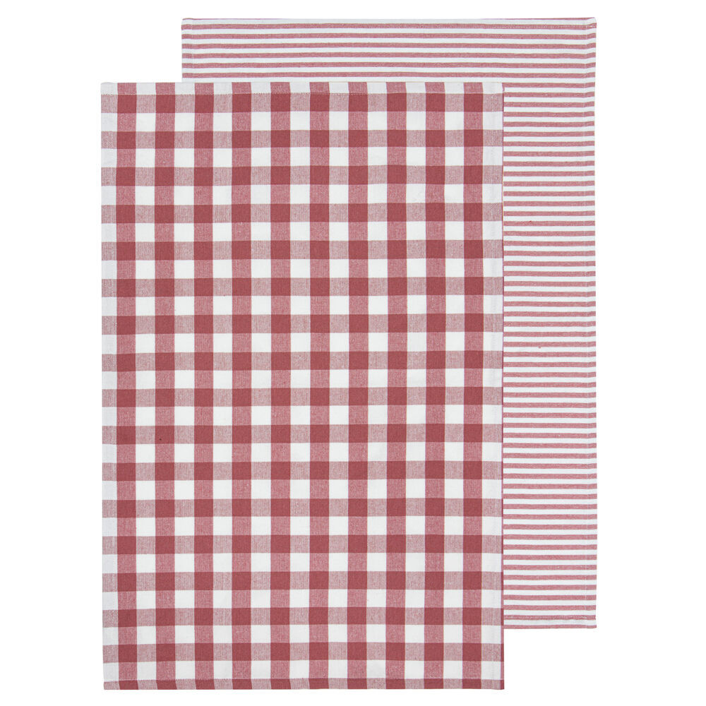 Ladelle 2pc Ladelle Kitchen Tea Towel Cleaning Dishcloth 45x70cm Eco Gingham Blush (2 Pack) — image 2
