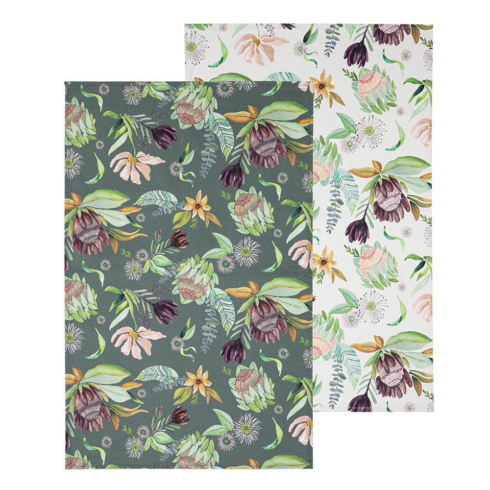 Ladelle 2pc Ladelle Leura Floral Cotton Kitchen Tea Towel 45x70cm Soft Dish Cloth (2 Pack) — image 2