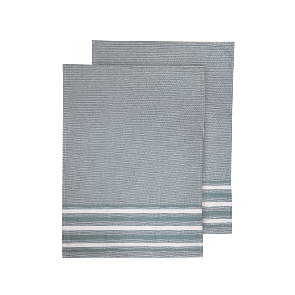 Ladelle Lennox 100% Cotton Stripe Kitchen Towel Reusable/Washable Ice Blue (2 Pieces)