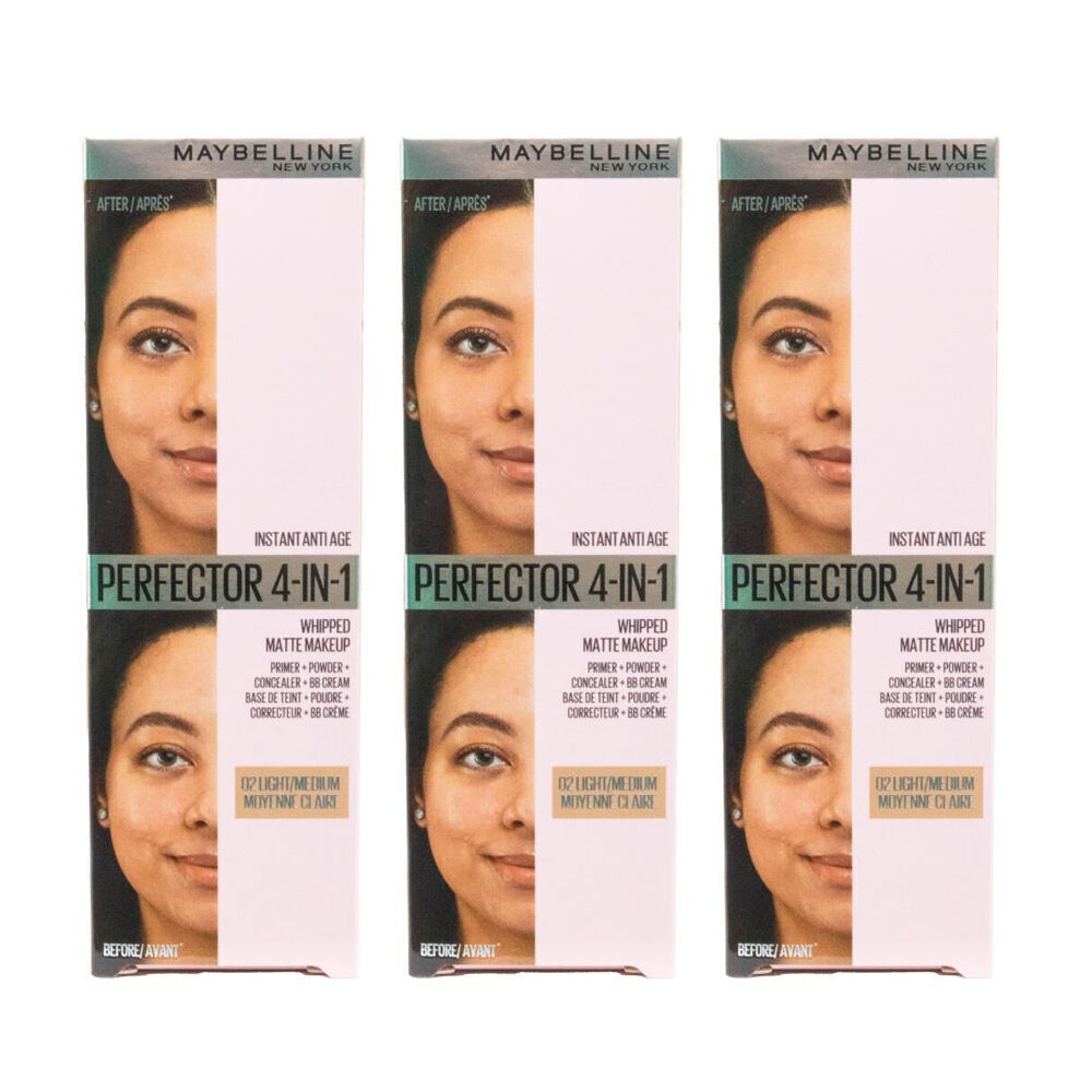 Maybelline 4-in-1 Perfector Whipped Matte Makeup 30ml 02 Light Medium (3 Pack)