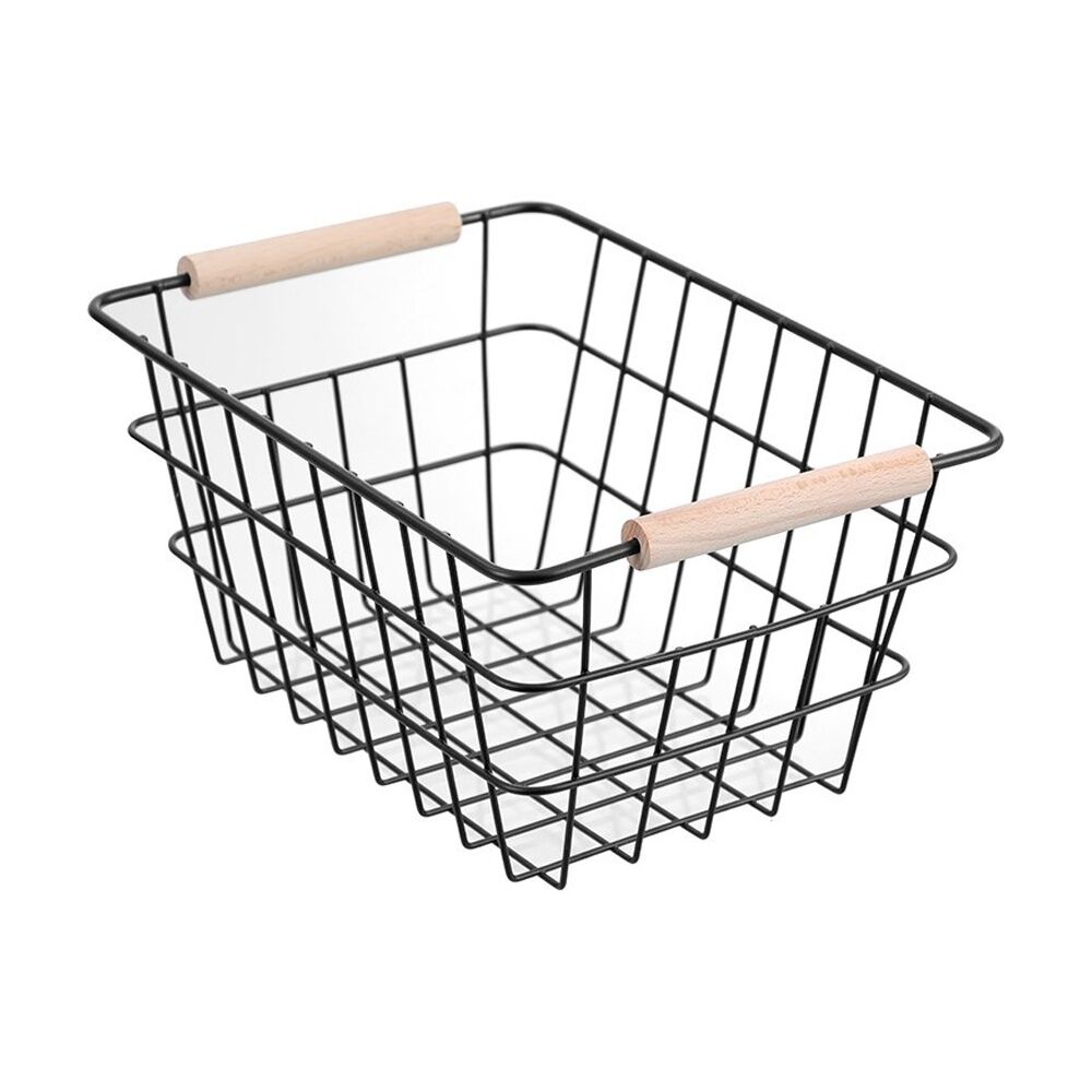 Boxsweden Toska Wire Basket Beech Handle 24.5x18.5x12cm Durable Black