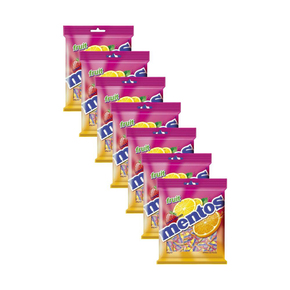 Mentos 150pc Mentos Bag Fruit Candy Lollies 405g Chewy Dragees Confectionery (7 Pack)