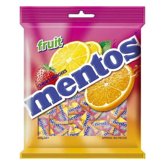 Mentos 150pc Mentos Bag Fruit Candy Lollies 405g Chewy Dragees Confectionery (7 Pack) — image 2
