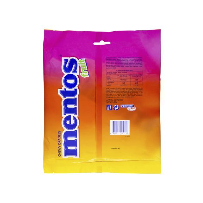Mentos 150pc Mentos Bag Fruit Candy Lollies 405g Chewy Dragees Confectionery (7 Pack) — image 3