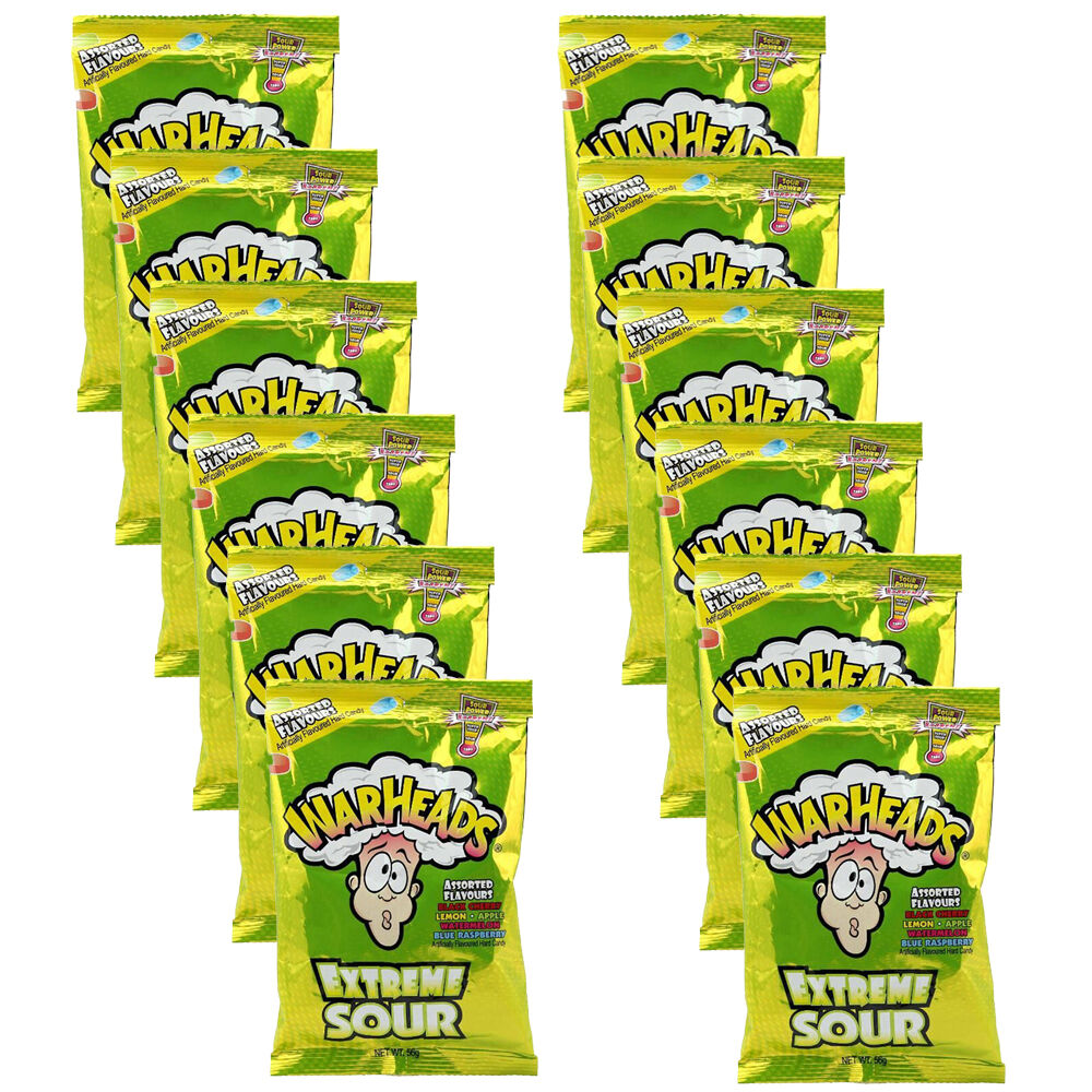 Warheads Extreme Sour Hard Candy Bag Fruit-Flavoured Lollies 56g (12 Pack)