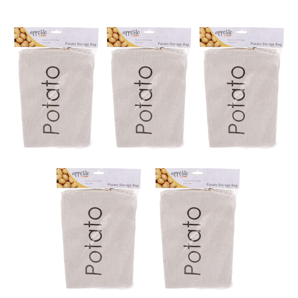 Appetito Potato/Food Bag Kitchen/Pantry Fabric Drawstring Storage/Organiser (5 Pack)