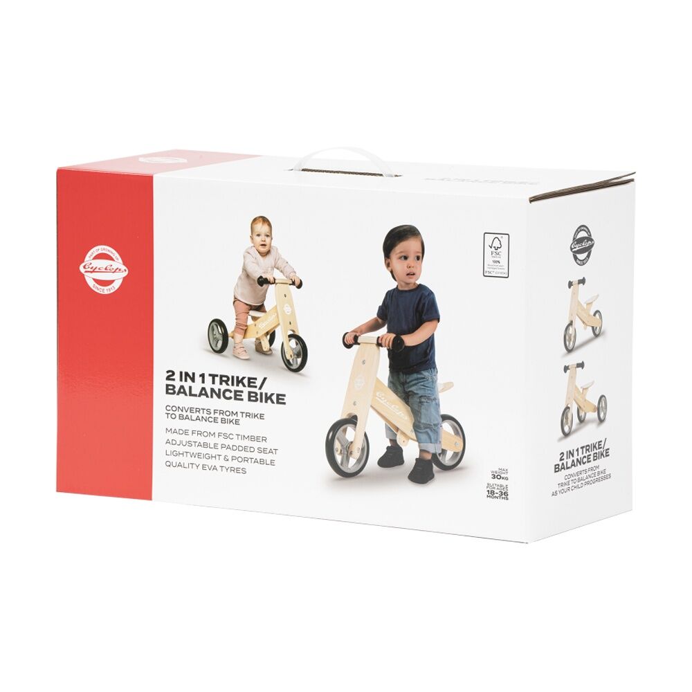 Cyclops 18-36 Months 2-in-1 Wooden Trike & Balance Bike Kids Ride on Toy — image 2