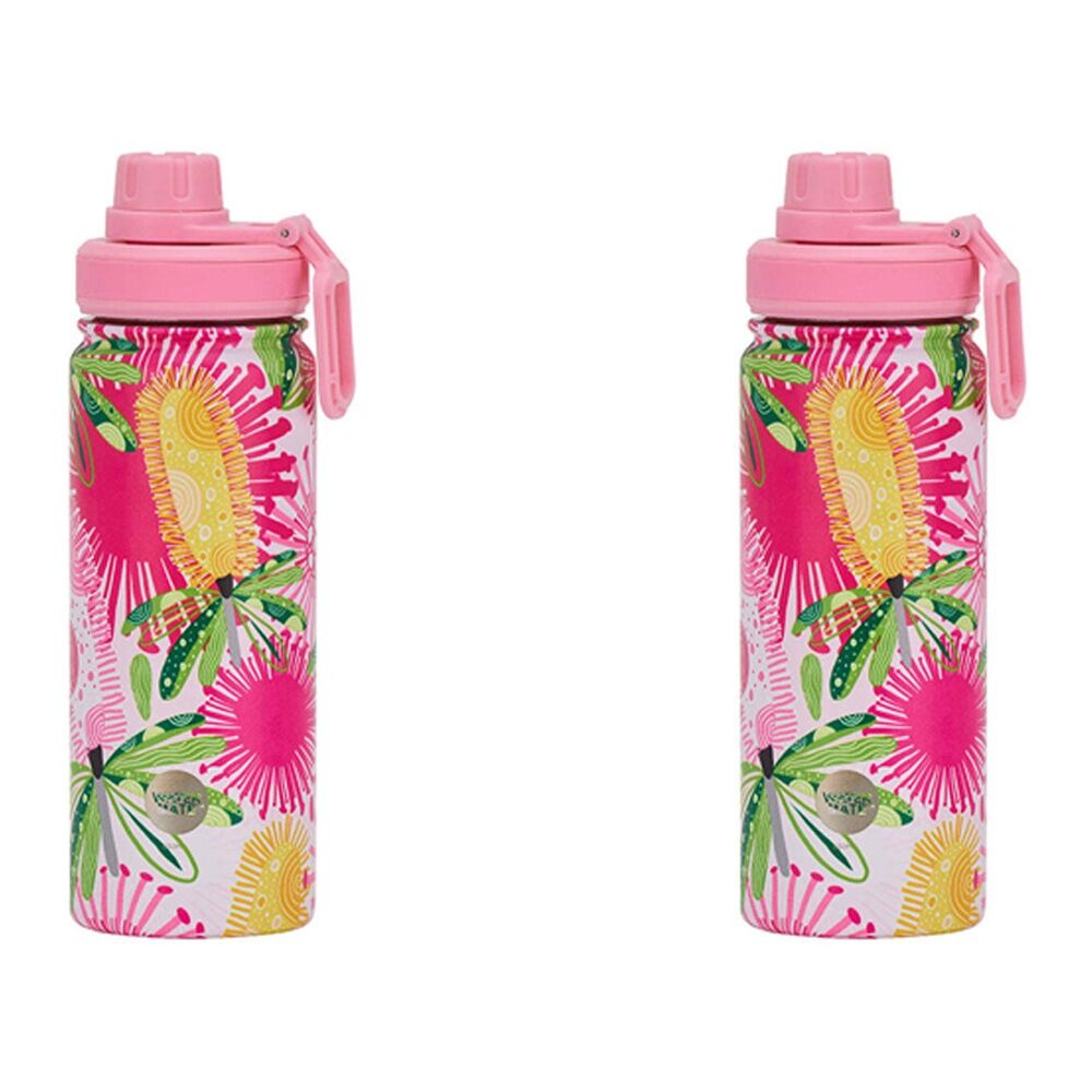 Annabel Trends Watermate 550ml Stainless Steel Bottle Tumbler Pink Banksia (2 Pack)