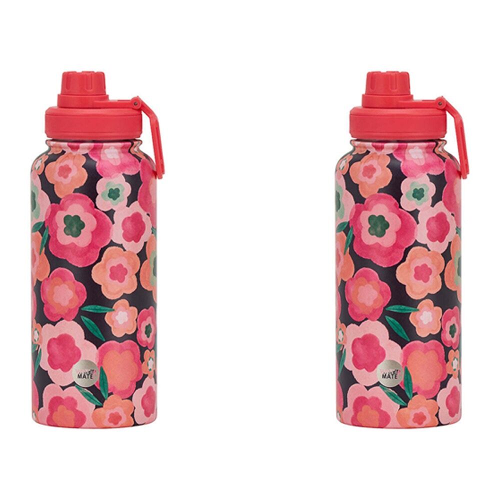 Annabel Trends Watermate 950ml Stainless Steel Drink Bottle Midnight Blooms (2 Pack)