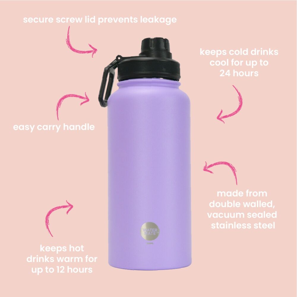 Annabel Trends Watermate 950ml Stainless Steel Drink Bottle Midnight Blooms (2 Pack) — image 4