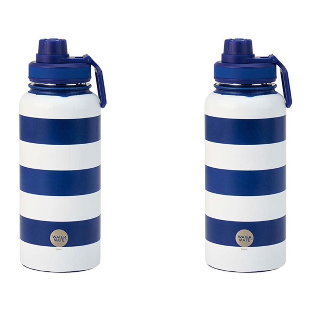 Annabel Trends Watermate 950ml Stainless Steel Drink Water Bottle Navy Stripe (2 Pack)