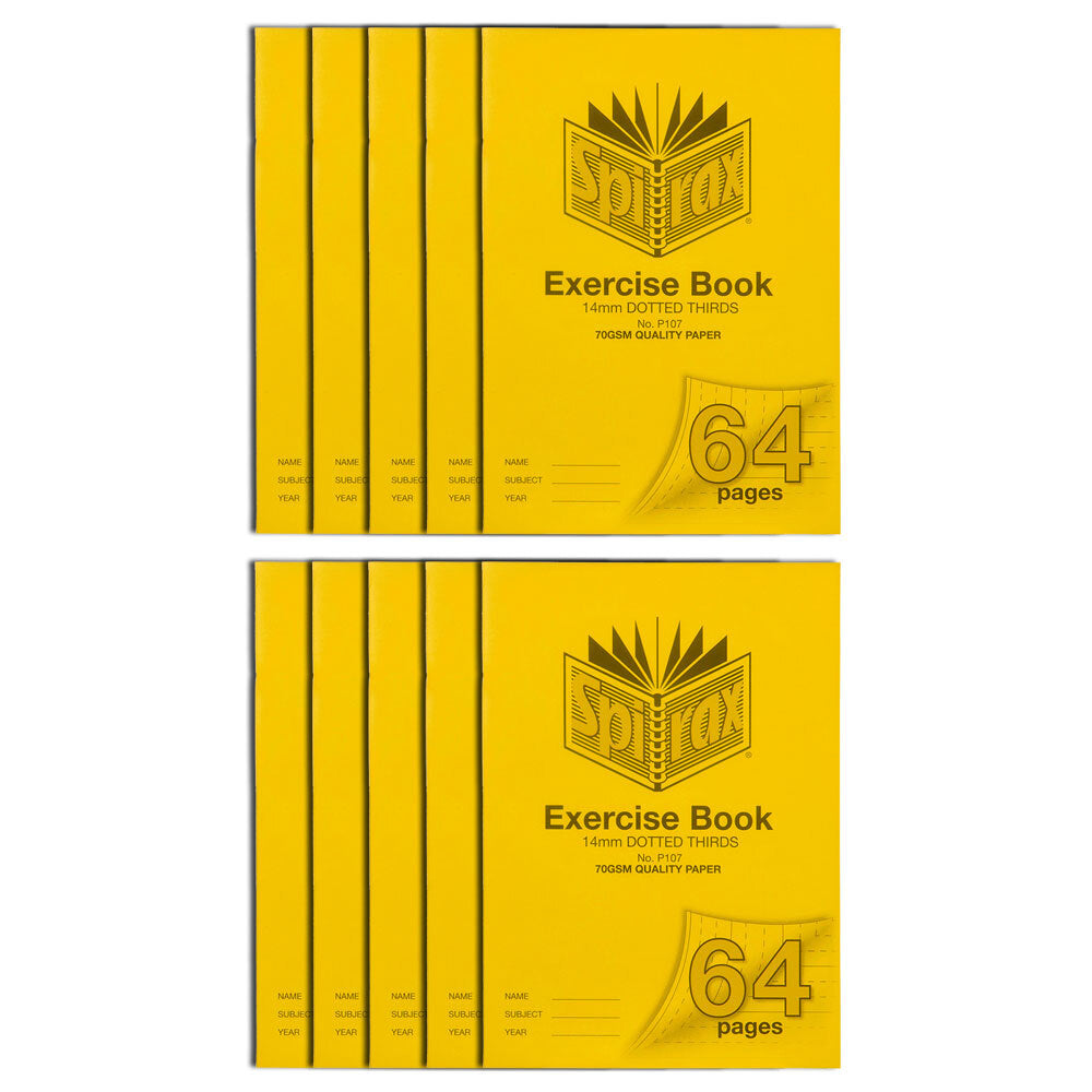 Spirax 70GSM 64 Page A4 14mm Dotted Third No.P107 Exercise Book/Notebook (10 Pack)