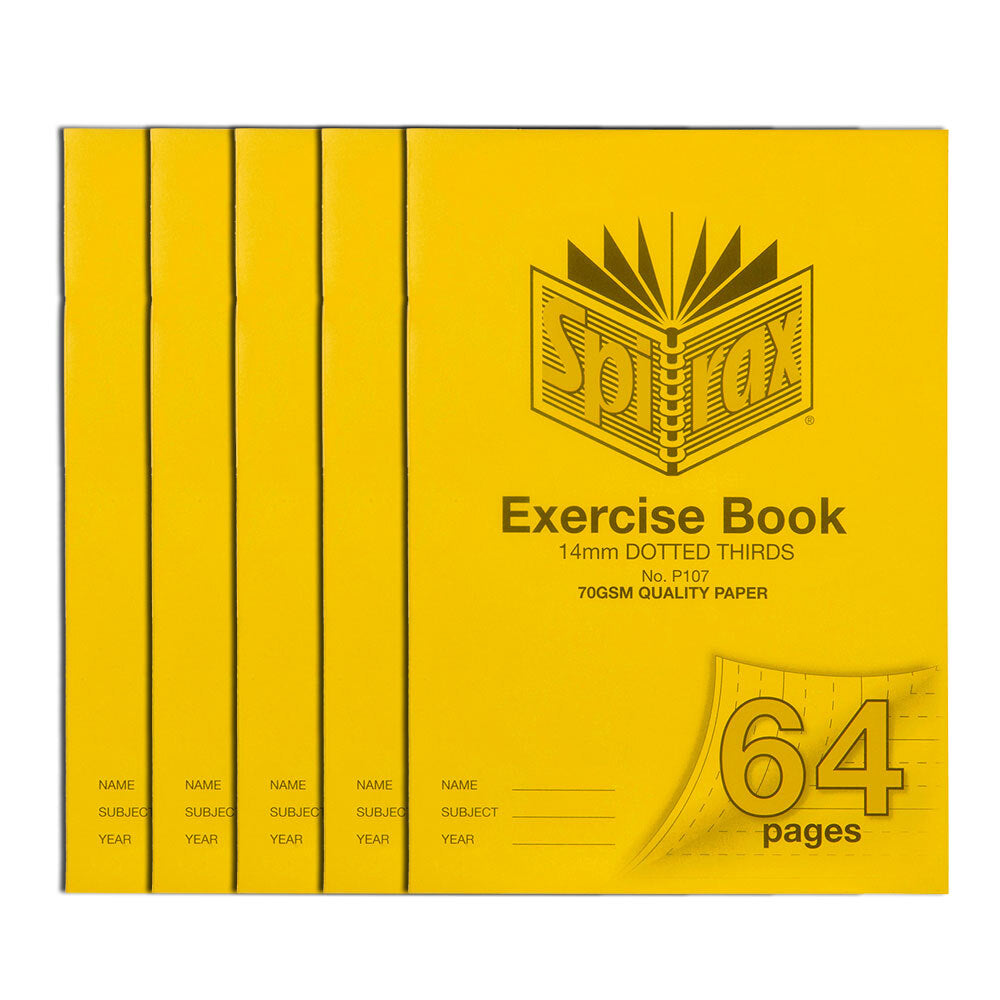 Spirax 70GSM 64 Page A4 14mm Dotted Third No.P107 Exercise Book/Notebook (5 Pack)