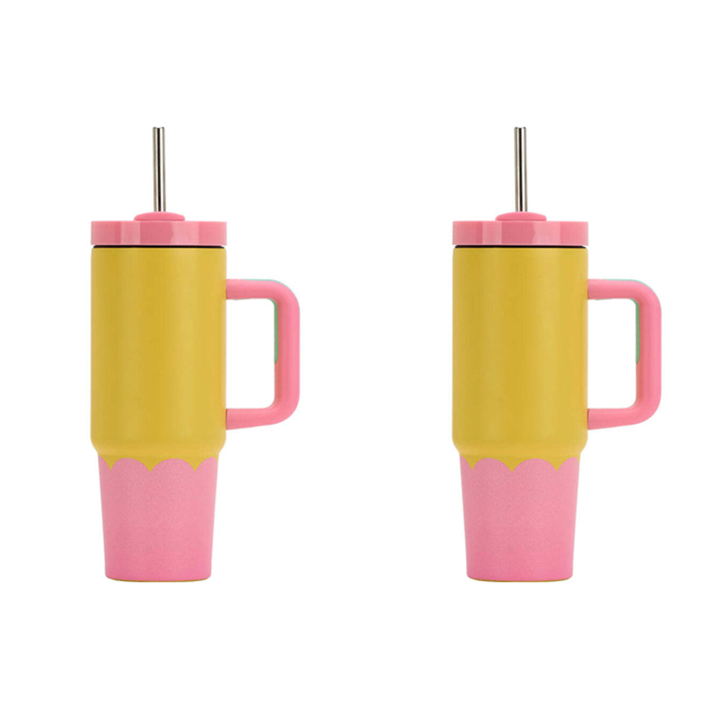 Annabel Trends Super Sip Wave 380ml S/S Cup Double Wall w/ Straw Yellow Candy (2 Pack)