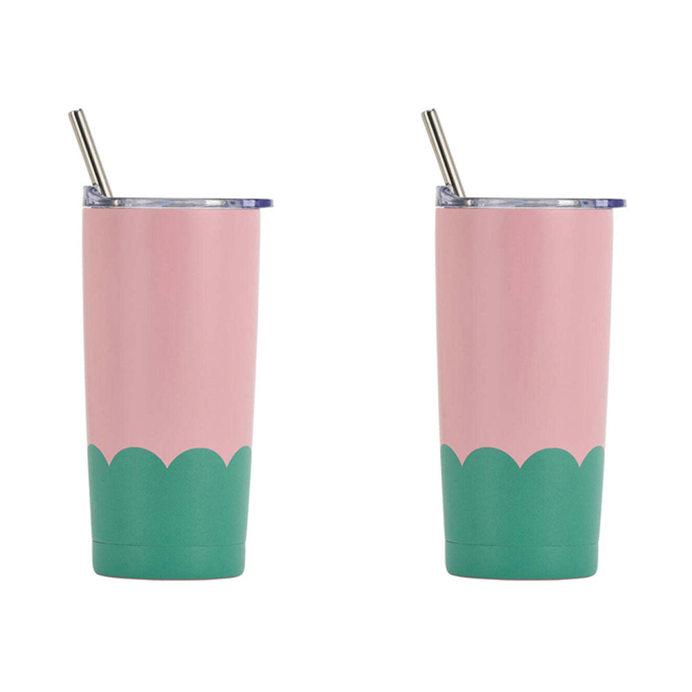 Annabel Trends 500ml Stainless Steel Wave Smoothie Tumbler w/Straw Musk Green (2 Pack)