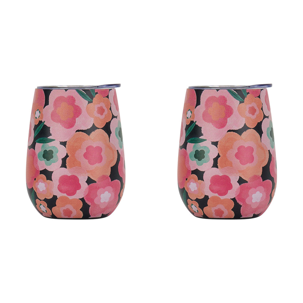 Annabel Trends 295ml Stainless Steel Wine Tumbler Double Wall Midnight Blooms (2 Pack)