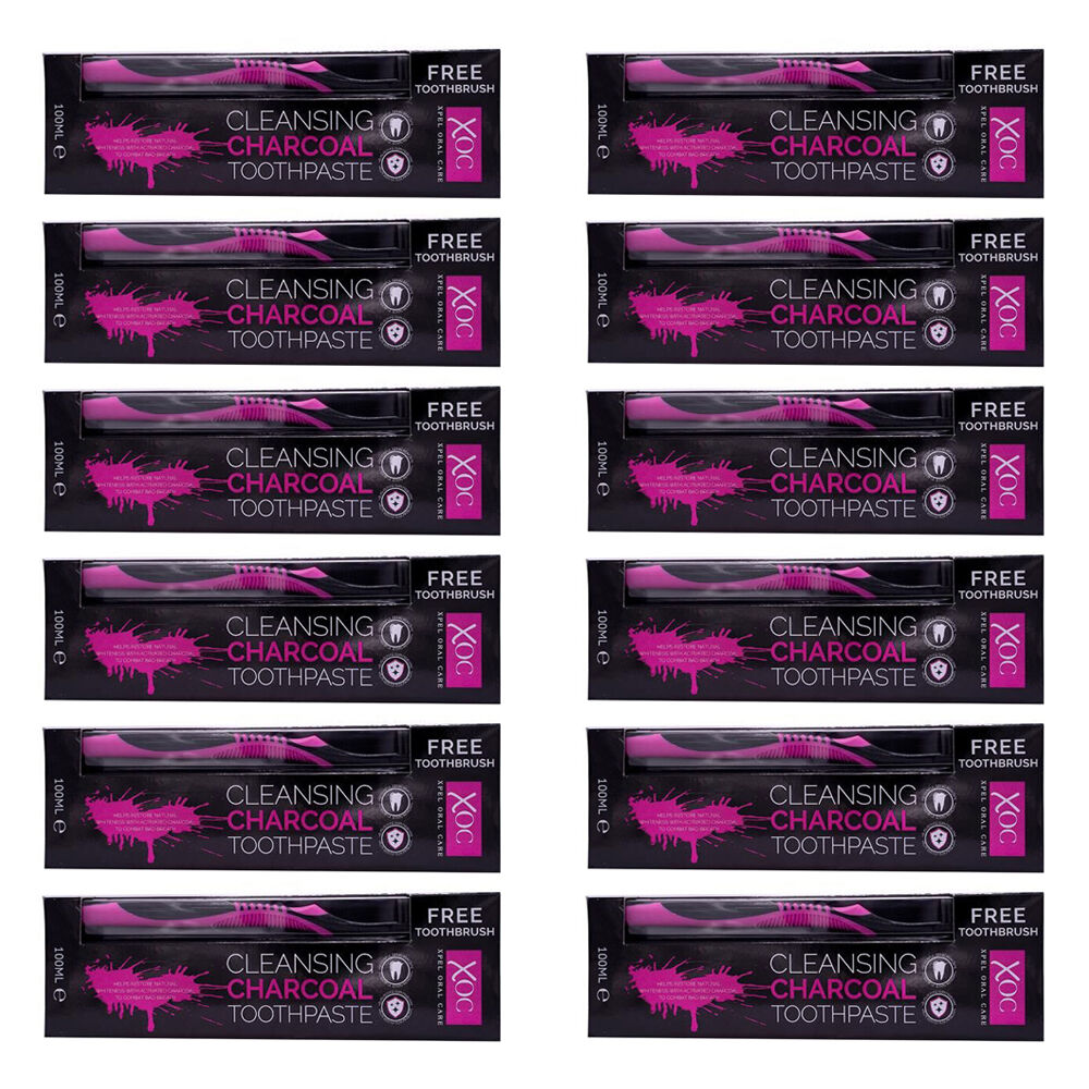 Xoc Cleansing Charcoal Toothpaste w/ Toothbrush 100ml Travel Oral Care (12 Pack)