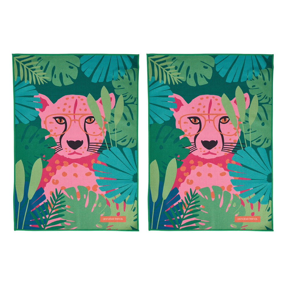 Annabel Trends Waffle Microfibre Tea Towel Rectangular 50x70cm Cheetah (2 Pack)