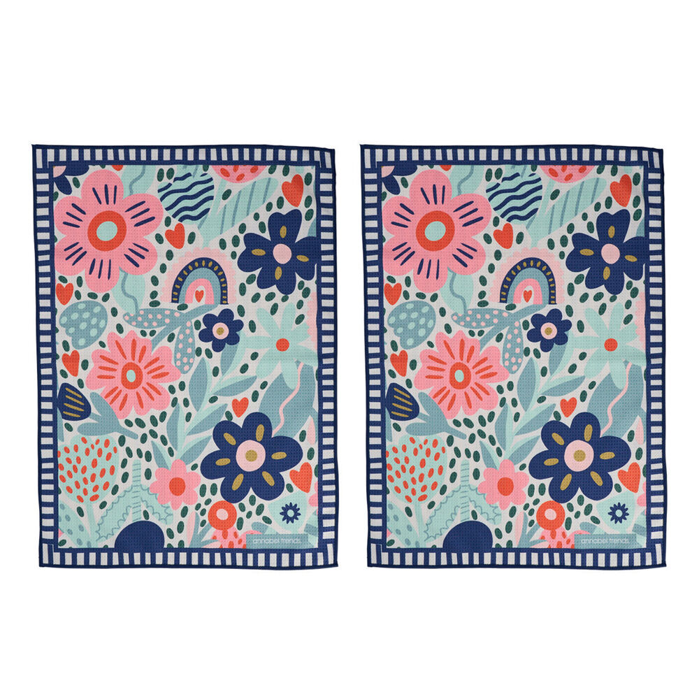 Annabel Trends Waffle Microfibre Tea Towel Rectangular 50x70cm Garden Love (2 Pack)
