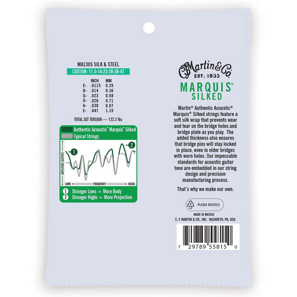 Martin Guitar Authentic Acoustic Marquis Silked Strings Steel MA130S Custom (3 Pack) — image 2