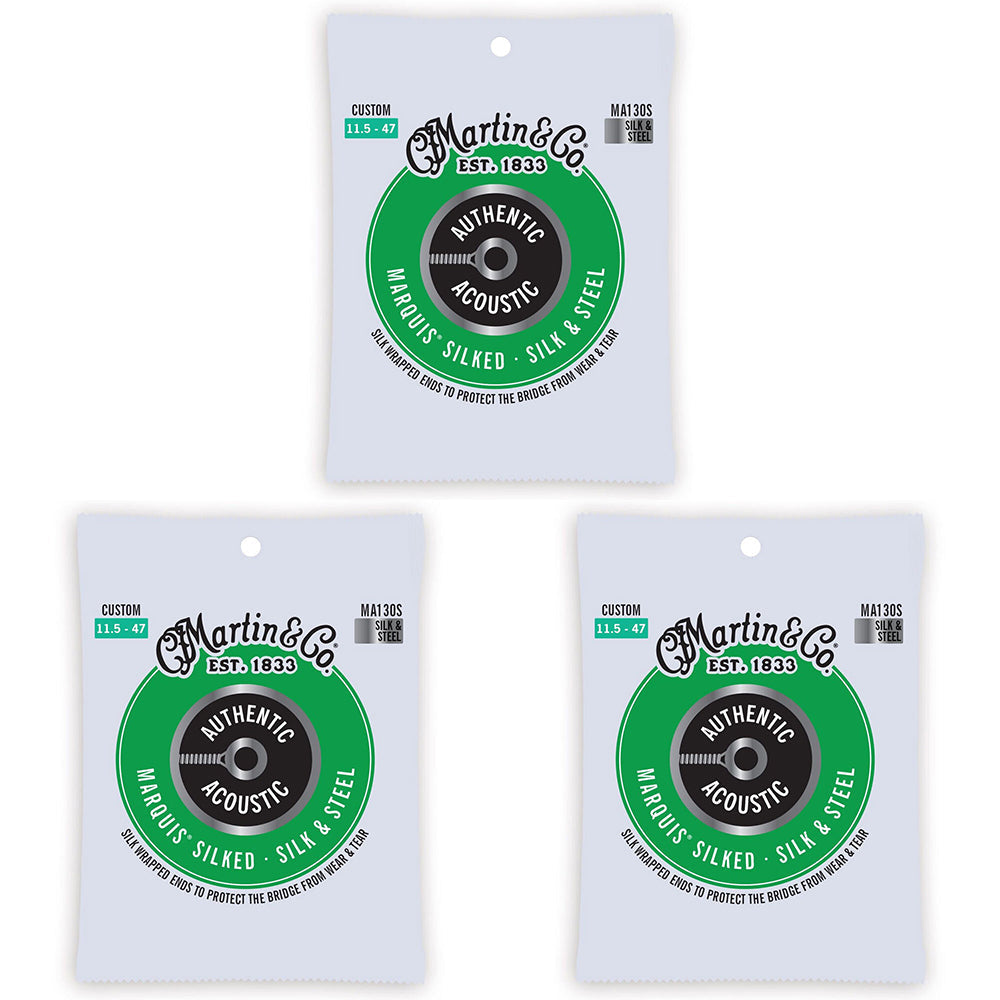 Martin Guitar Authentic Acoustic Marquis Silked Strings Steel MA130S Custom (3 Pack)