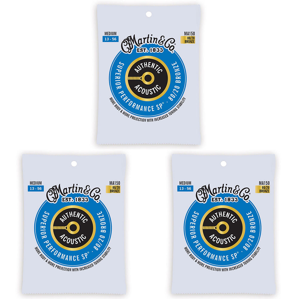 Martin Guitar Authentic Acoustic 6 Strings 80/20 Bronze MA150 Medium (3 Pack)