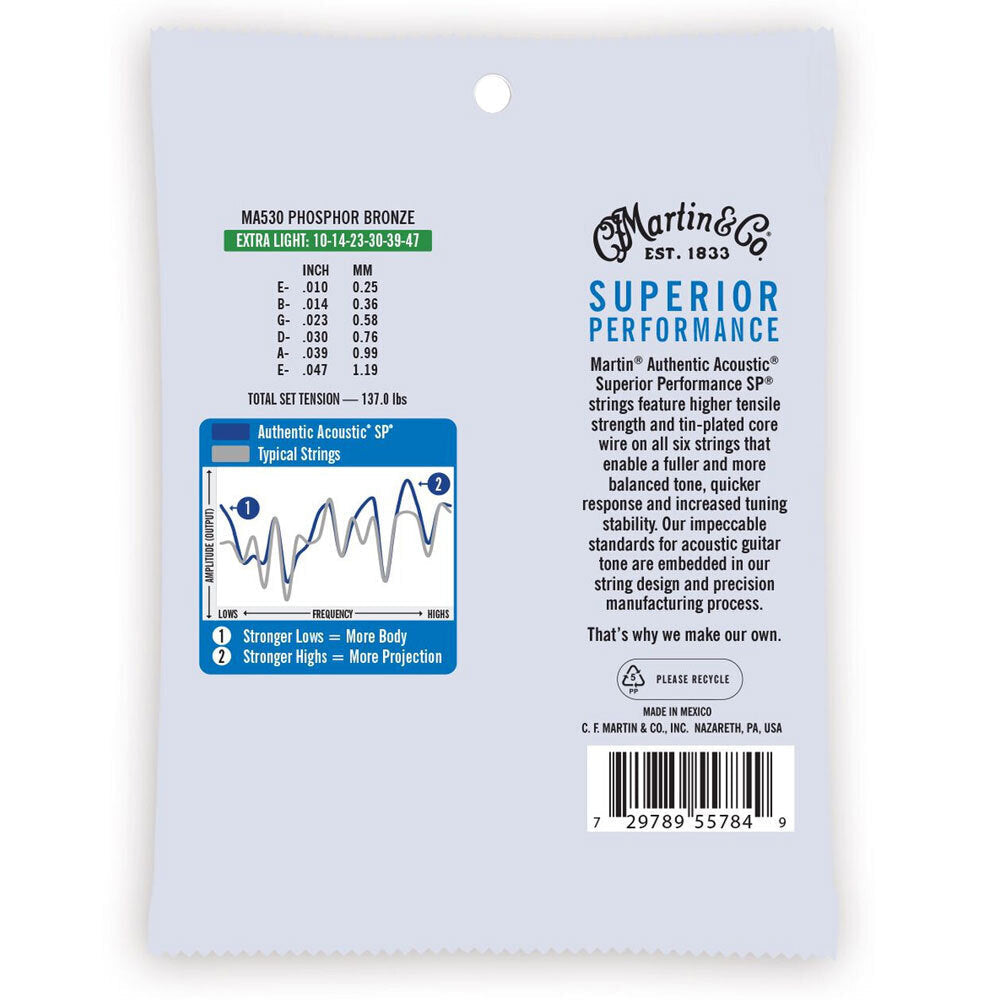 Martin Guitar Authentic Strings 92/8 Phosphor Bronze MA530 Extra Light (3 Pack) — image 3