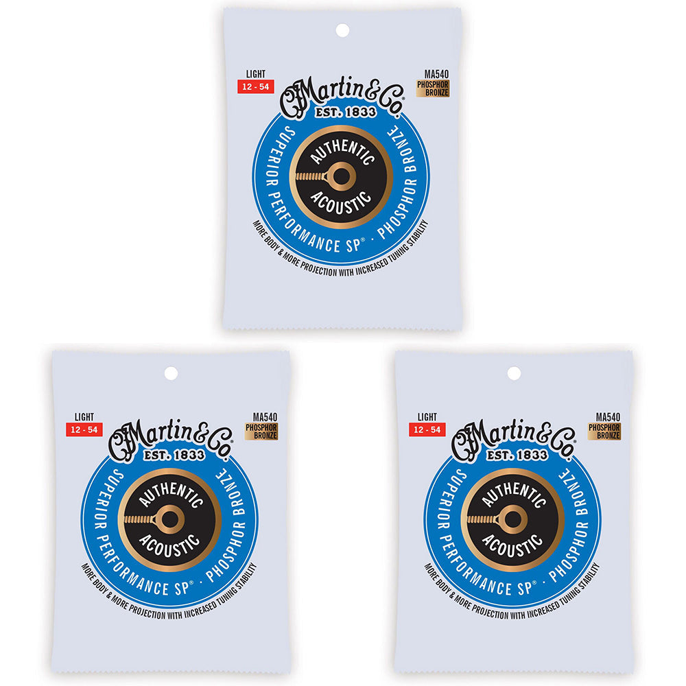 Martin Guitar Authentic Instrument String 92/8 Phosphor Bronze MA540 Light (3 Pack)