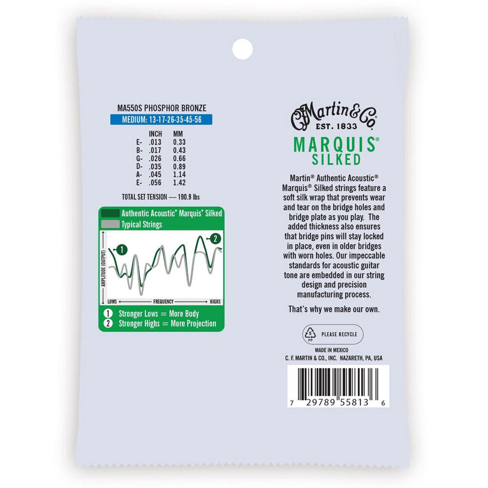 Martin Guitar Authentic Silked String 92/8 Phosphor Bronze MA550S Medium (3 Pack)