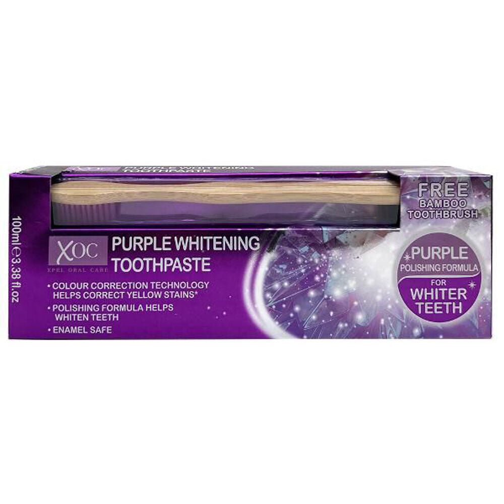 Xoc Purple Whitening Toothpaste w/ Toothbrush Set For Whiter Teeth 100ml (12 Pack) — image 2