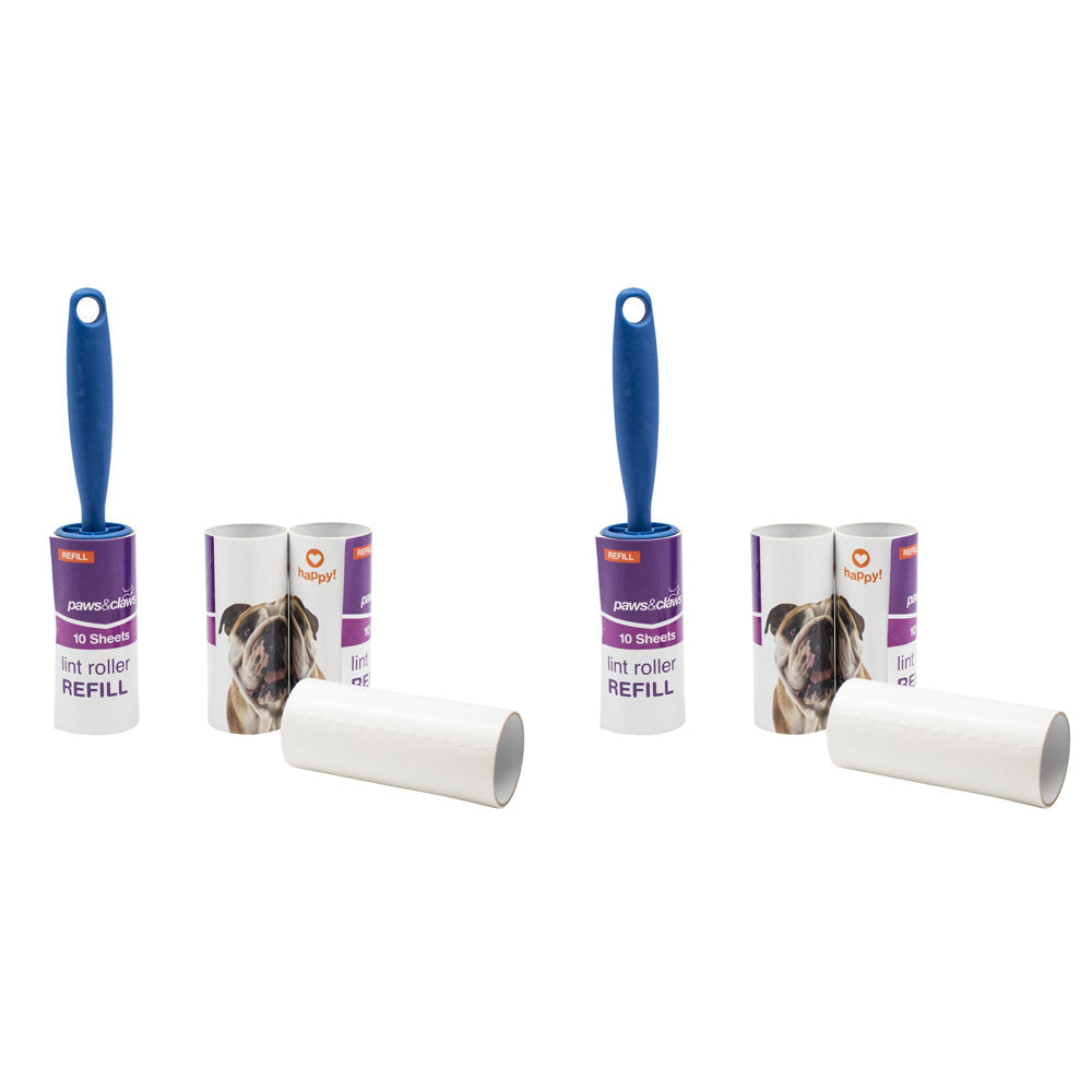 Paws and Claws 10 Sheet Lint Roller Pet Fur/Hair Remover Cleaning w/ 3 Refills (2 Pack)