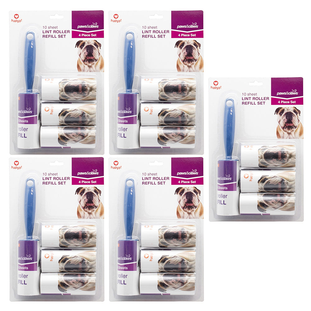 Paws and Claws 10 Sheet Lint Roller Pet Fur/Hair Remover Cleaning w/ 15 Refills (5 Pack)