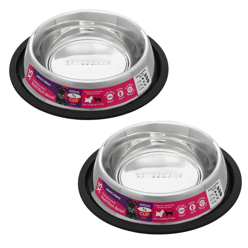 Paws and Claws 400ml Stainless Steel Pet Bowl Black (2 Pack)