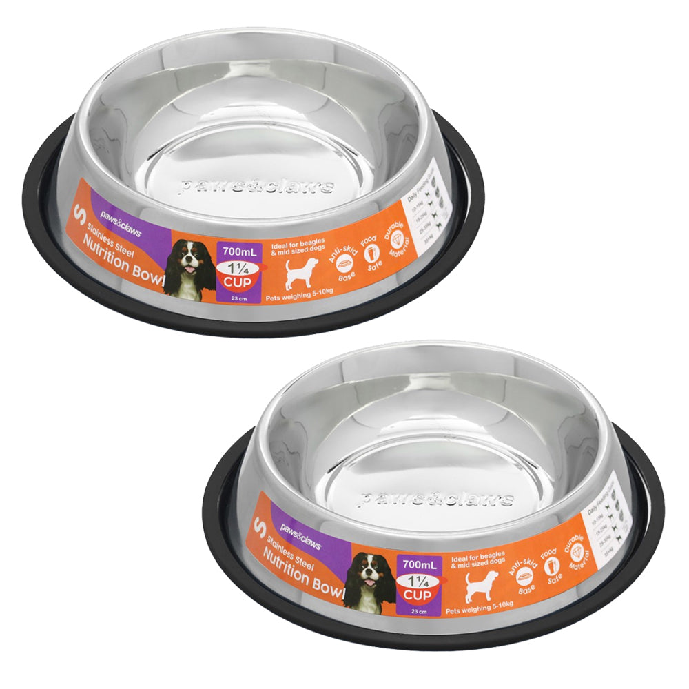 Paws and Claws 700ml Stainless Steel Pet Bowl Black (2 Pack)