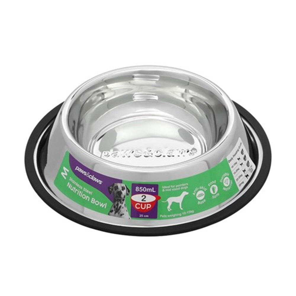 Paws and Claws 850ml Stainless Steel Pet Bowl Black (2 Pack) — image 2