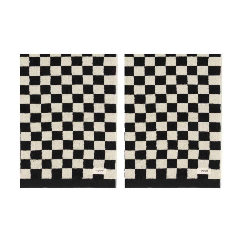 Esprit 550GSM Zenith Bathroom Cotton Bath Towel Checkered Onyx Black (2 Pack)