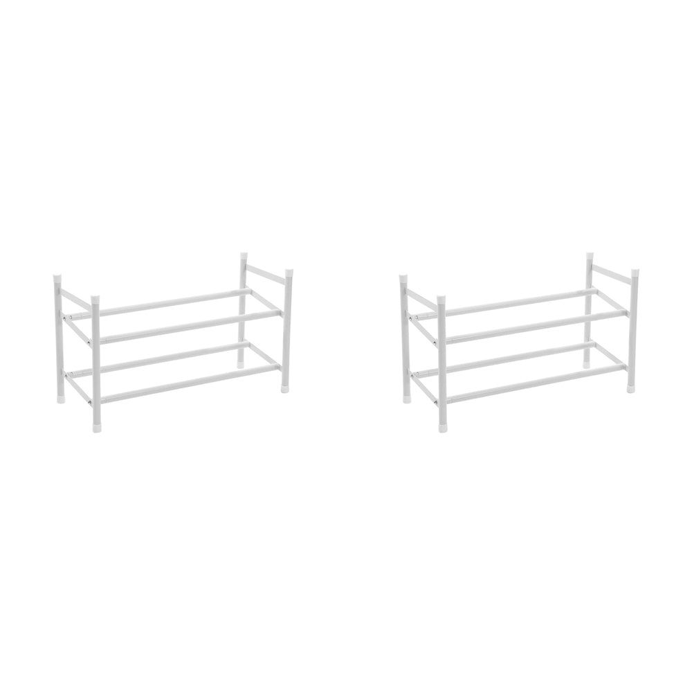 Boxsweden 2-Tier Metal Adjustable Shoe Rack 110x35.5cm - White (2 Pack)