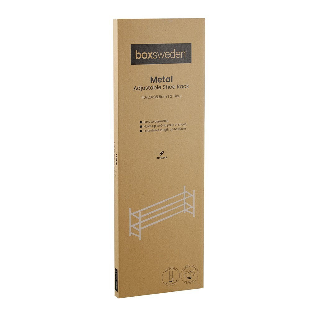 Boxsweden 2-Tier Metal Adjustable Shoe Rack 110x35.5cm - White (2 Pack) — image 3