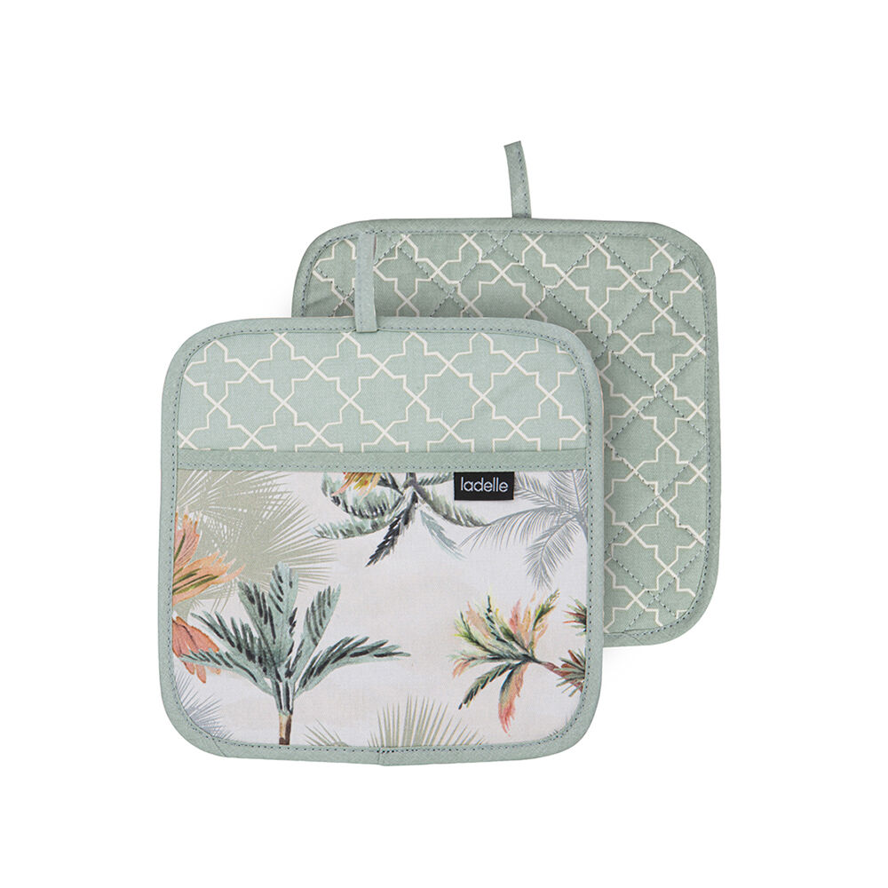 Ladelle Panama Pot Holder Heat-Resistant Pad/Mitt Reusable/Washable (2 Pieces)